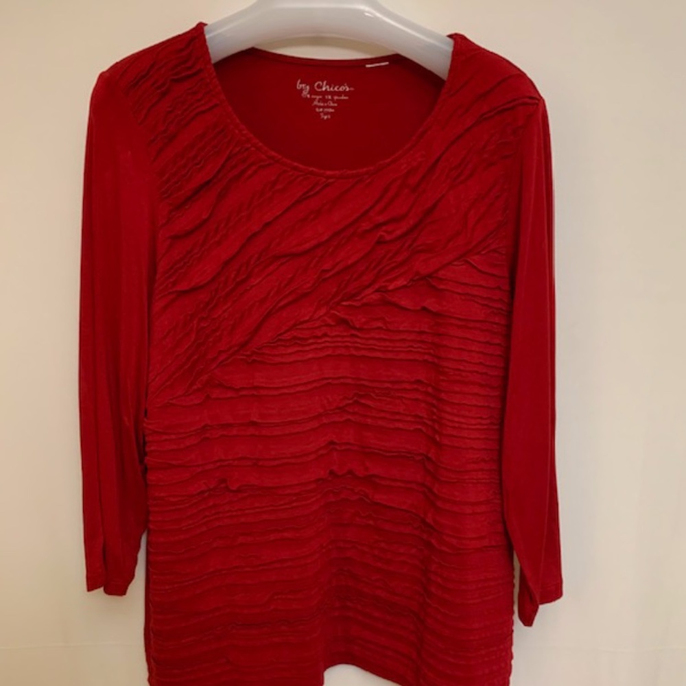 Chico's Red Knit Shirt 2 (L) ruffle detail
